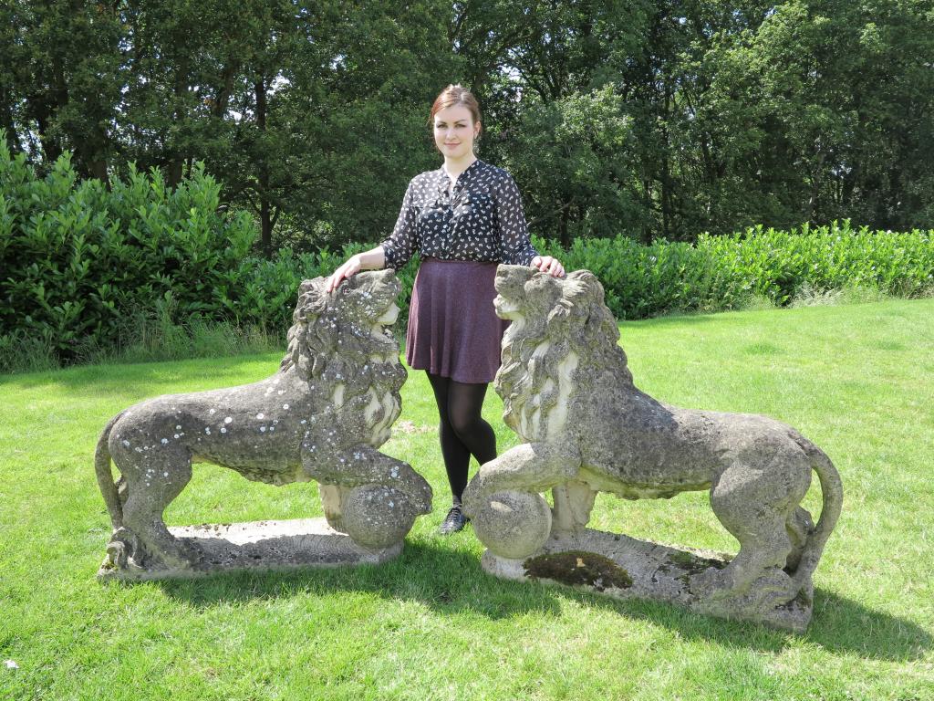lion statue stone old vintage garden statuary antique animal pair