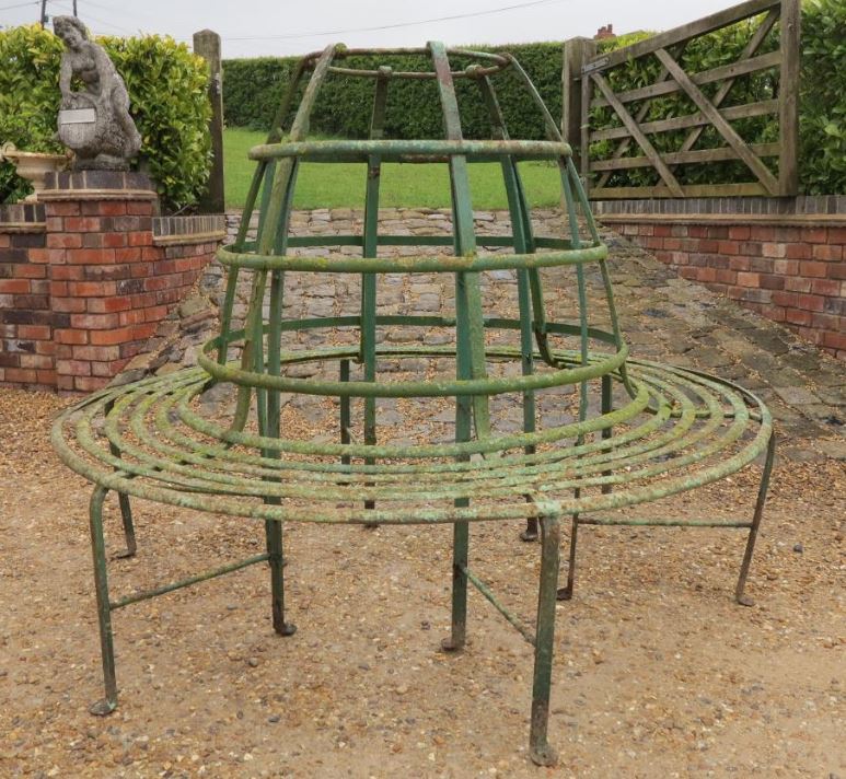 garden bench seat seating wrought iron metal tree rare victorian unusual reclaimed antique