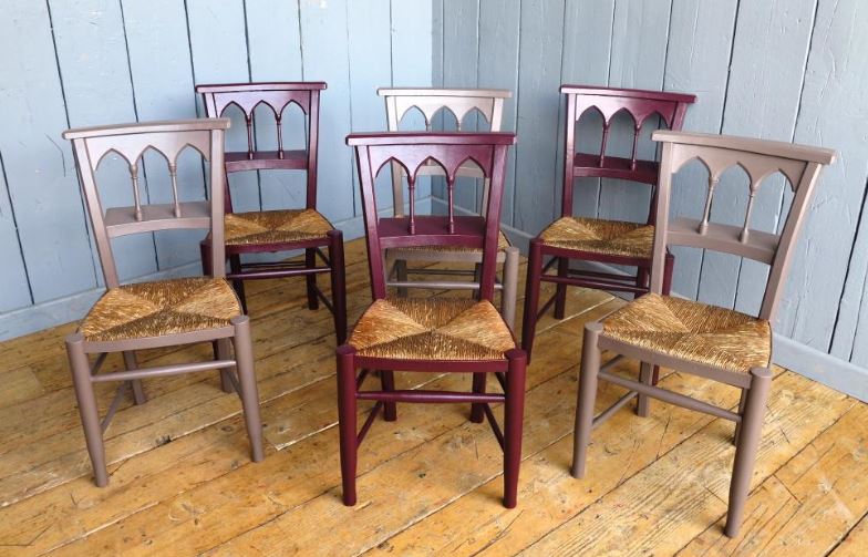 bespoke painted solid distressed antique reclaimed church school rush seated wood pine beach elm chairs seating dining