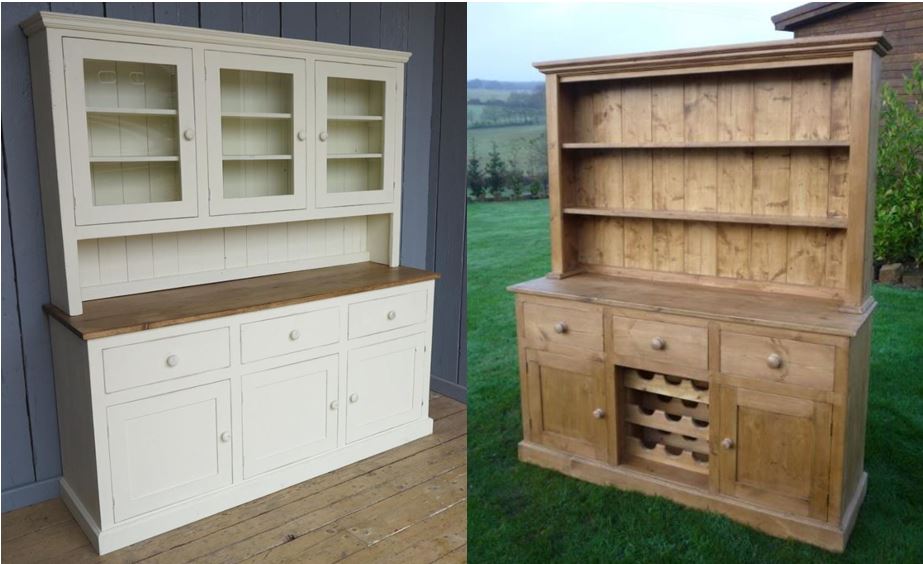 bespoke reclaimed pine kitchen dresser dressers antique painted waxed storage cupboard shelve wine rack