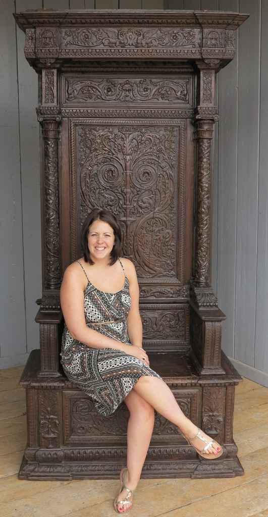 seat seating chair throne wood hand carved detailed ornate storage lift up seat tall antique reclaimed