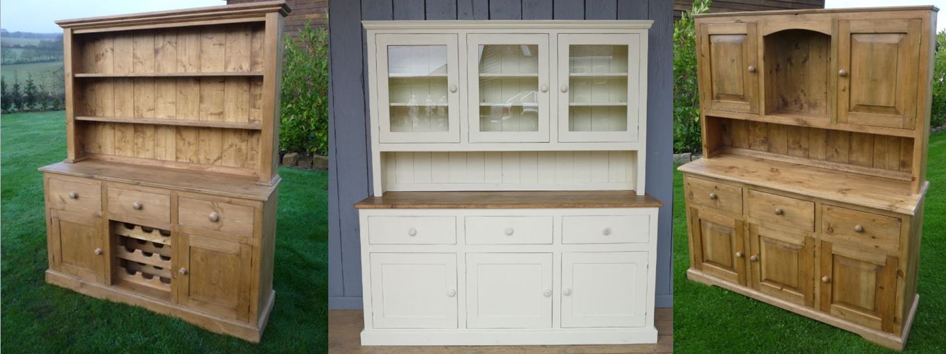 Bespoke Kitchen Dresser Reclaimed Pine painted Distressed Dining Storage Shelves Cupboards Drawers