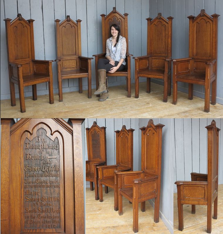 Church Chairs Altar Cathedra Solid Oak Hand Carved Script Rare Personal South Staffs Set Dining Seating 