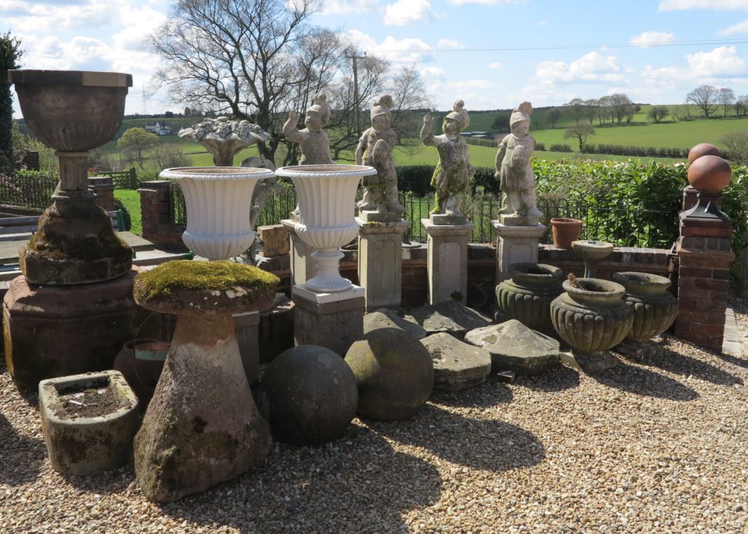 original Victorian reclaimed garden, vintage statues, wooden benches and cast iron garden seating, stone water features and fountains we have for sale.