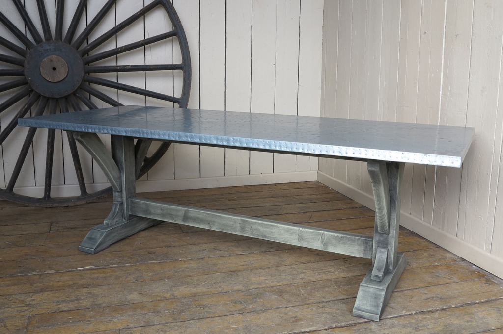 Here at UKAA we have a selection of ready made tables in stock. The selection includes reclaimed timber country style tables and also metal top tables which include brass, copper and zinc on a range of bases