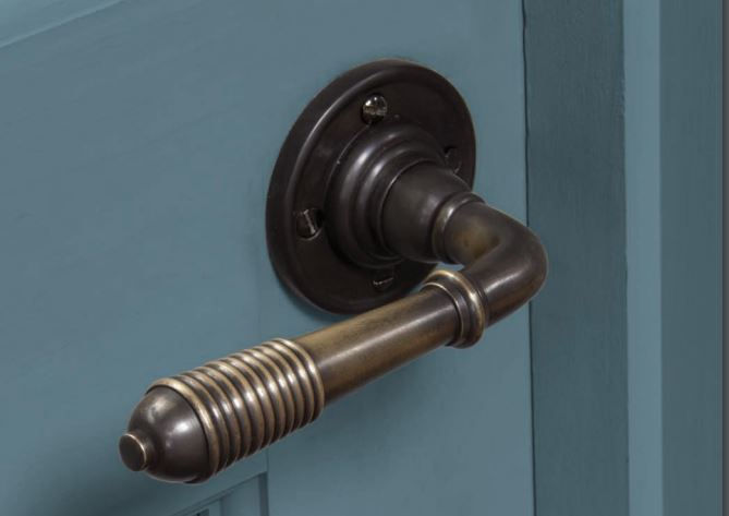 Solid bronze lever door handle, forged 'From the Anvil' range. Matching escutcheons and thumb turns available