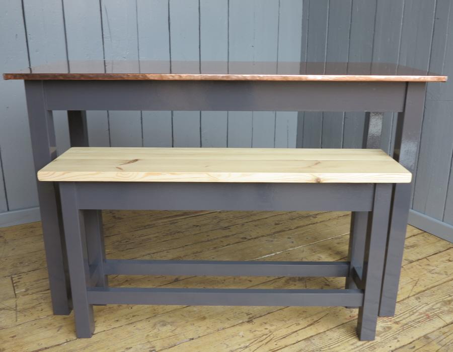 Tall
            bench to match tall bespoke copper table