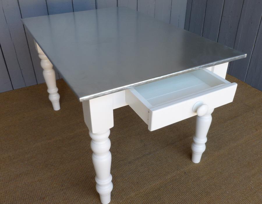 Zinc Topped Table with Drawer
