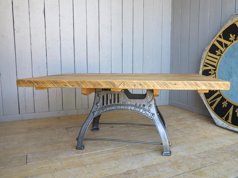 Reclaimed Pine Table with Antique Cast Iron Painted Base