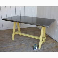 A Frame Style Table With Natural Zinc Top 