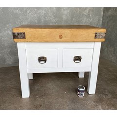 Antique Butchers Block On New Wooden Base 
