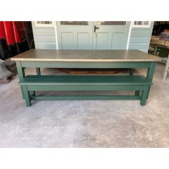 Antique Finish Zinc Table With Pine Bench 