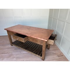 Copper Kitchen Island With Wooden Base