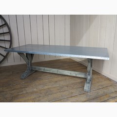 Distressed Antique Zinc Table With Nailed Top
