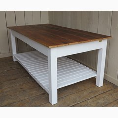 Floorboard Top Table With Slatted Shelf 