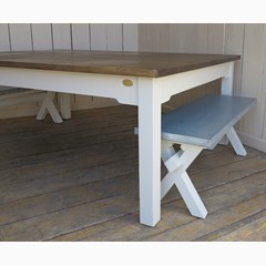 Handmade Wooden Table & Metal Top Benches 