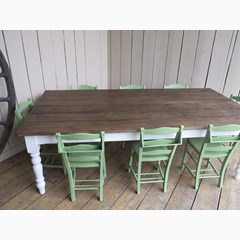 Handmade Wooden Table With Reclaimed Church Chairs 