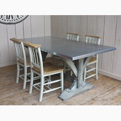 Handmade Zinc Top Dining Table With Church Chairs 