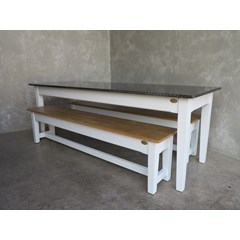 Metal Top Kitchen Table With Wooden Benches 
