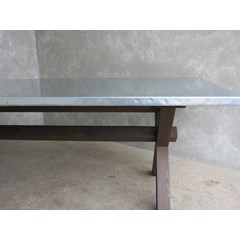 Metal Top Table With Waxed X Frame Base 