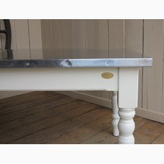 Natural Metal Top Table With Turned Legs 