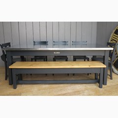 Natural Zinc Table, Bench and Church Chair Set