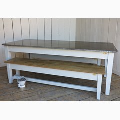 Natural Zinc Top Table With Wooden Benches 