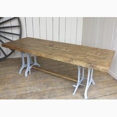 Solid Chunky Wooden Table With Metal Bases 