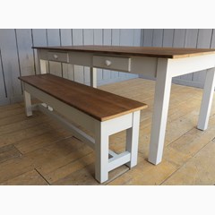 Waxed Floorboard Top Table & Bench