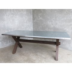 Waxed X Frame Table with Zinc Top 