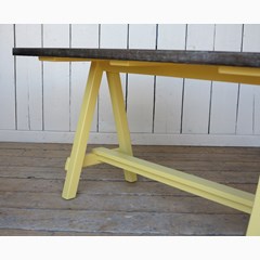 Wooden Table Bsae in A Frame Design With Metal Top