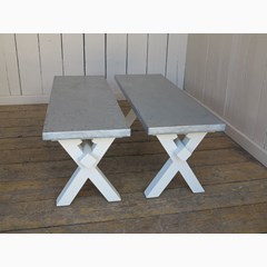 X Frame Handmade Benches With Metal Tops 