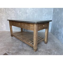 Zinc Kitchen Island With Waxed Jacobean Finish Base 