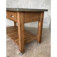 Zinc Kitchen Island With Waxed Wooden Base 