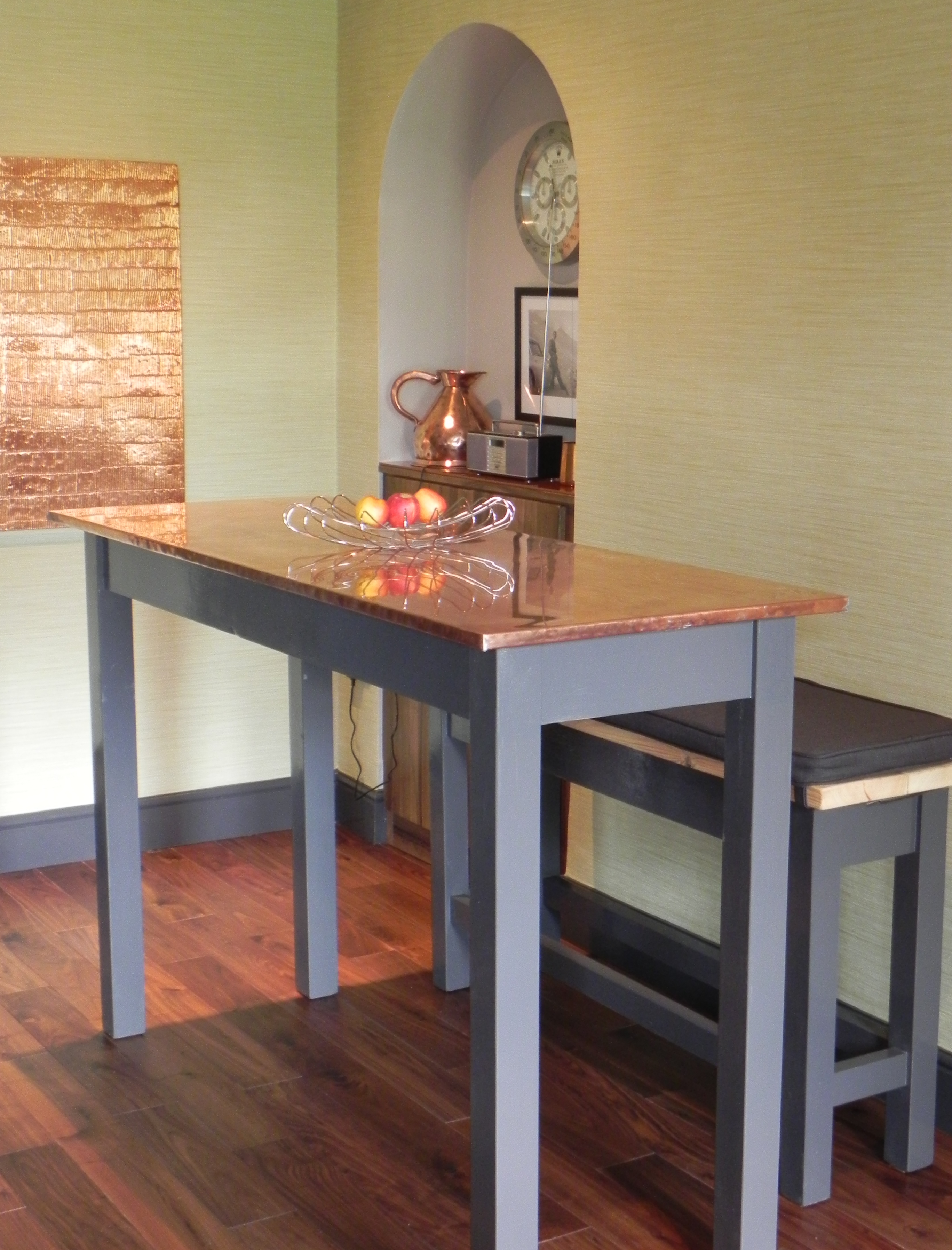UKAA Customers Copper breakfast table with bespoke bench