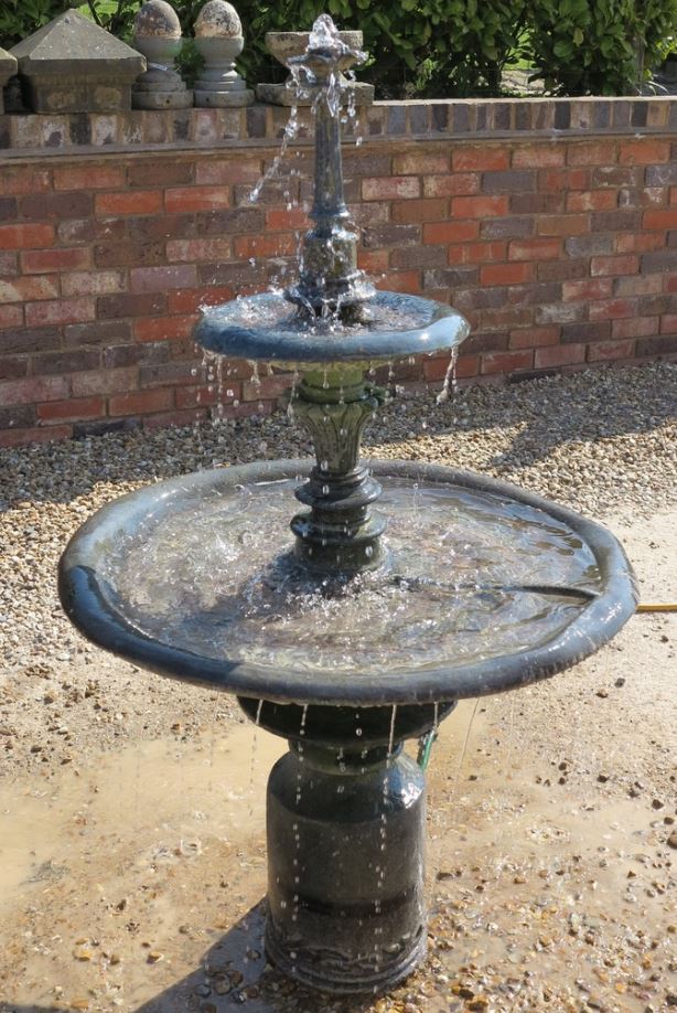 fountain water feature garden summer outdoors pretty ornate rose pattern lead antique tier