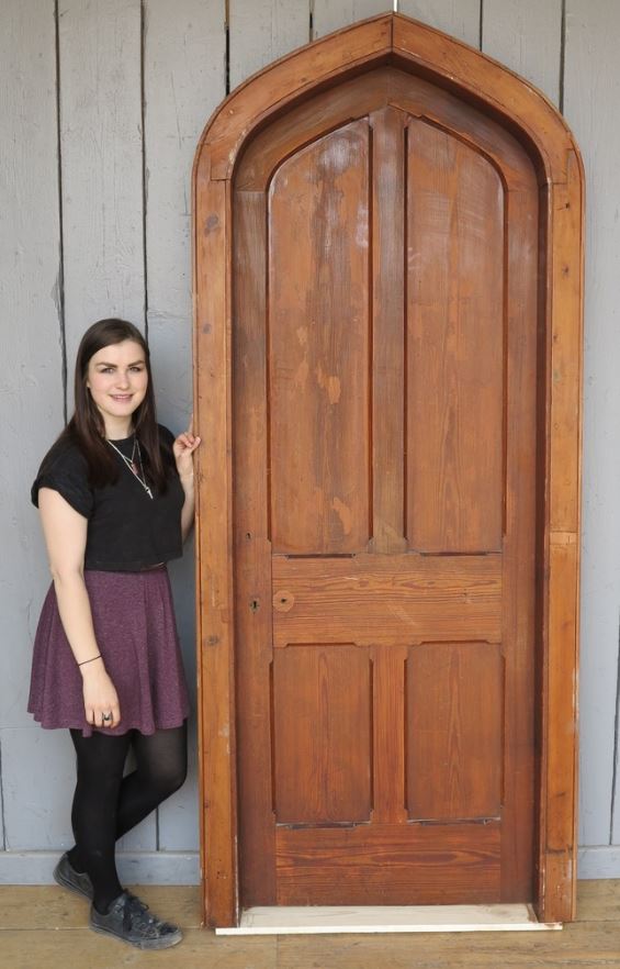 Antique Door Pitch Pine Reclaimed Church Gothic Wood Interior Exterior Front Door