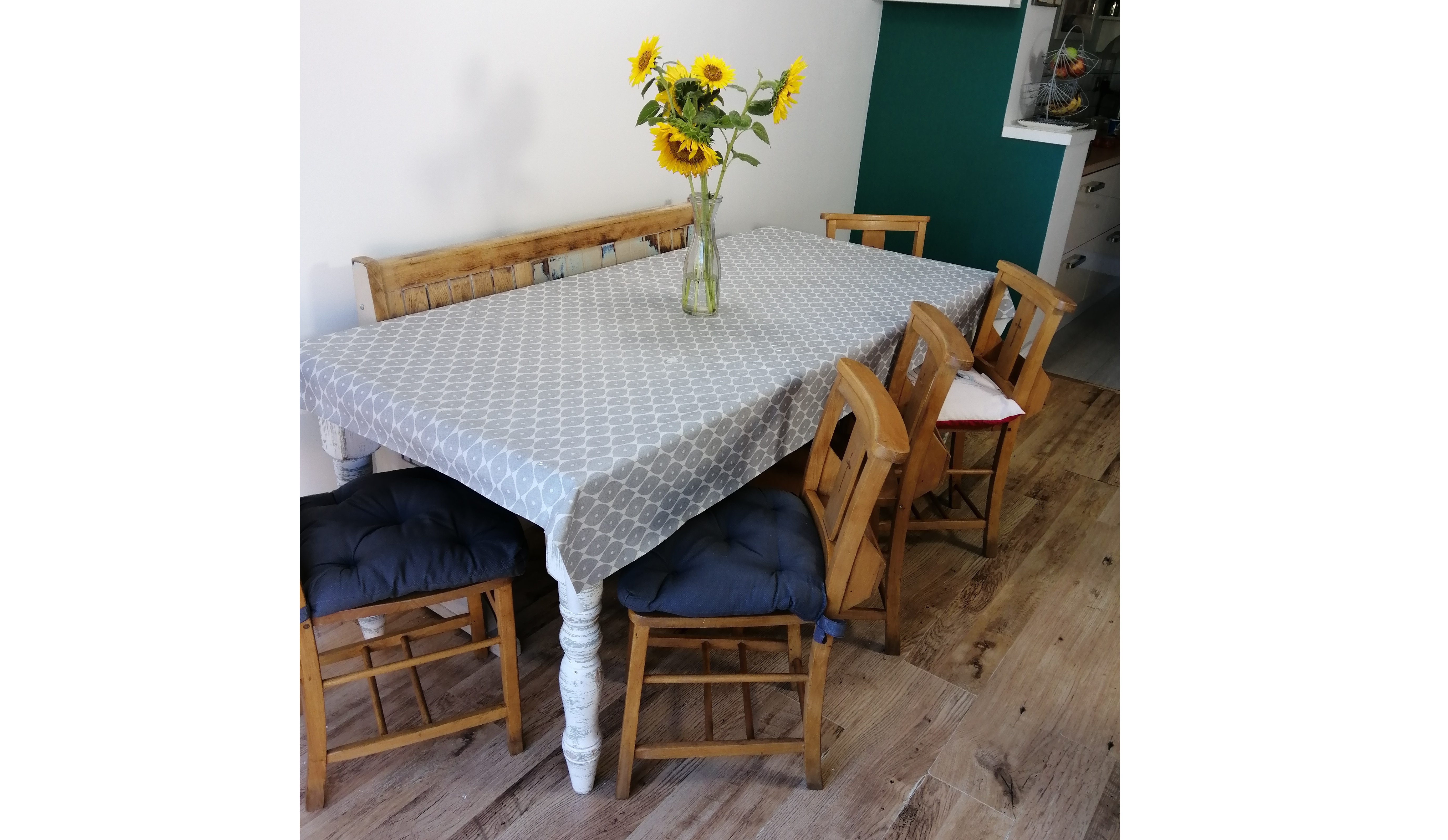 Antique Church Chairs Used With a Kitchen Table