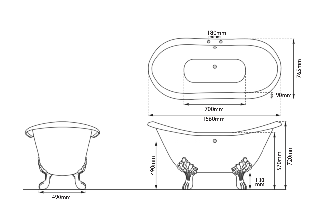 Dimensions Of Hurlingham Bryon Double Ended Cast Iron Bath
