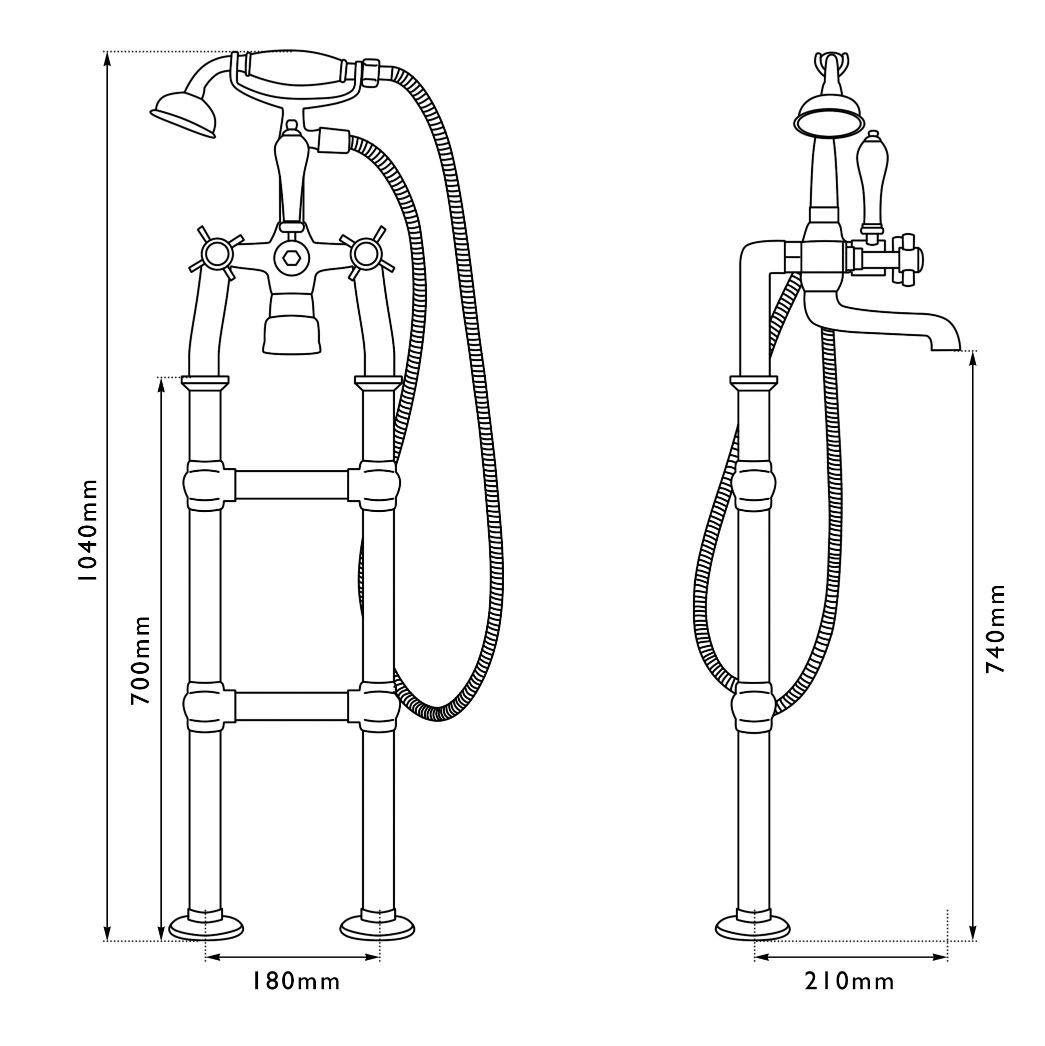 Dimensions Of Hurlingham Freestanding Bath Mixer Taps With Shower Head