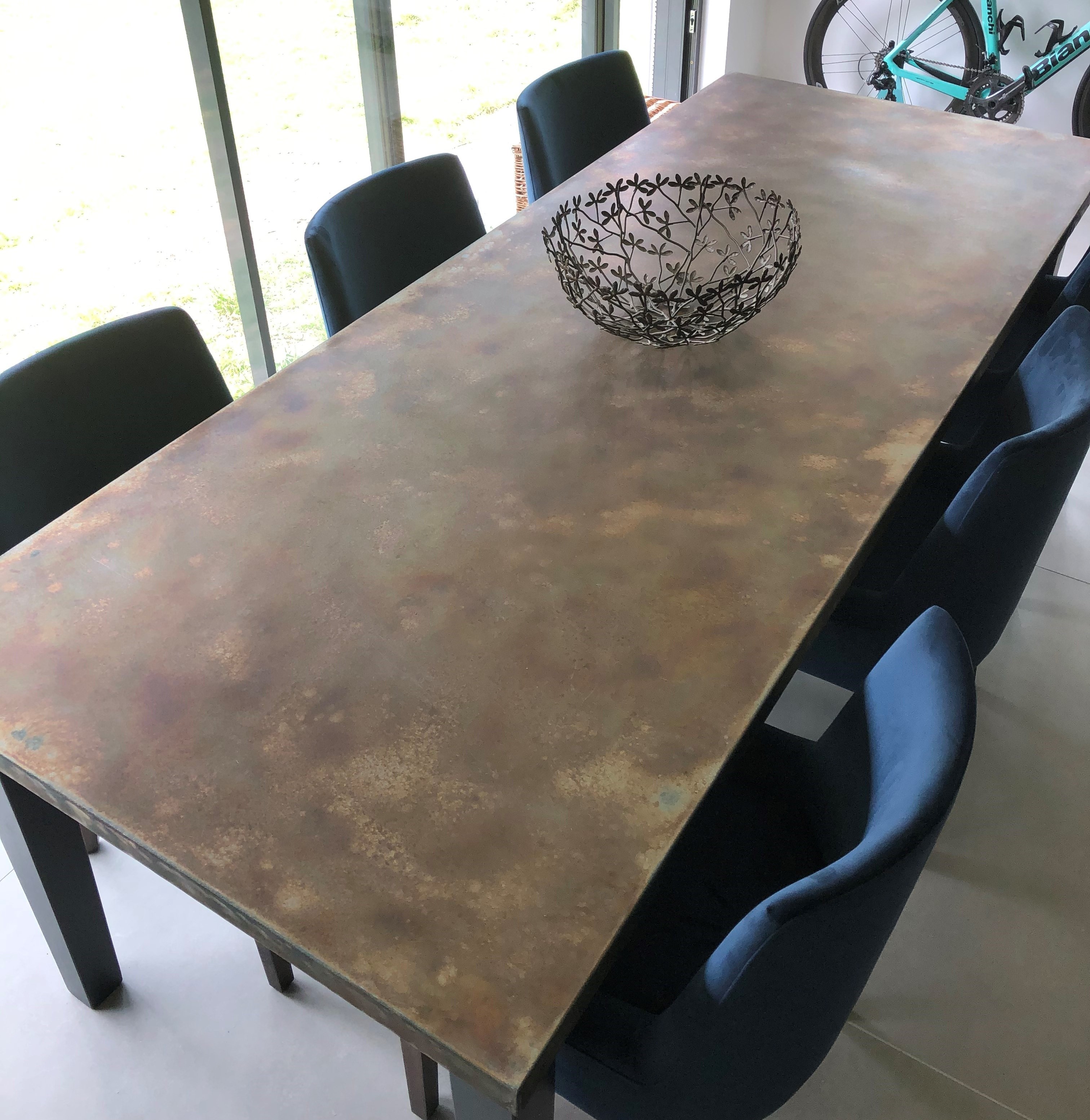 Bespoke zinc antique finish table made by hand at UKAA