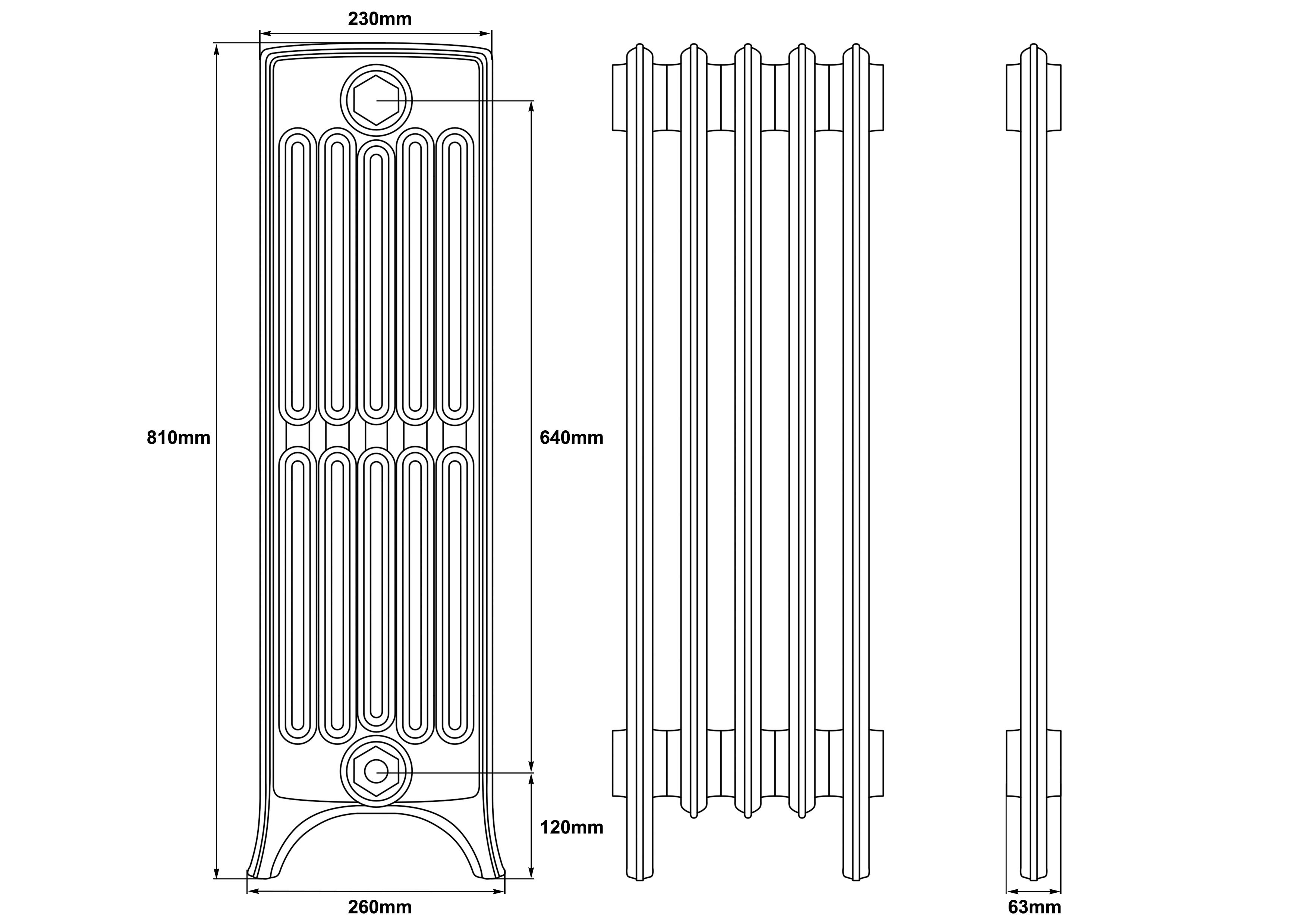 rathmell 810mm 6 column radiator dimensions