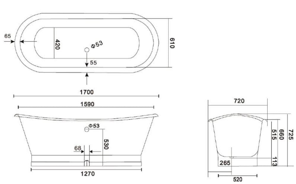 dimensions of arroll lyon cast iron bath