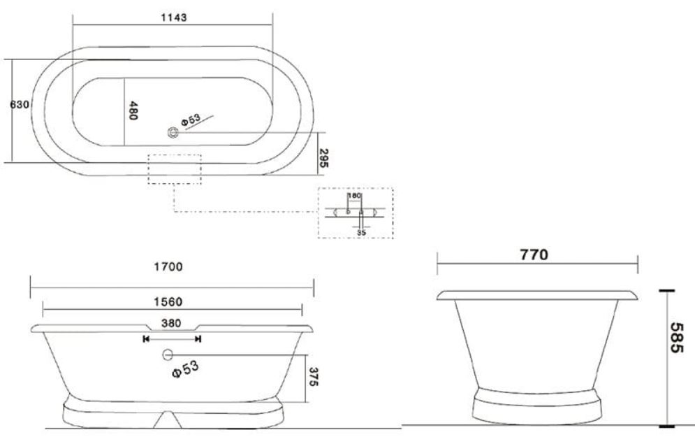 dimensions of arroll chaumont cast iron bath