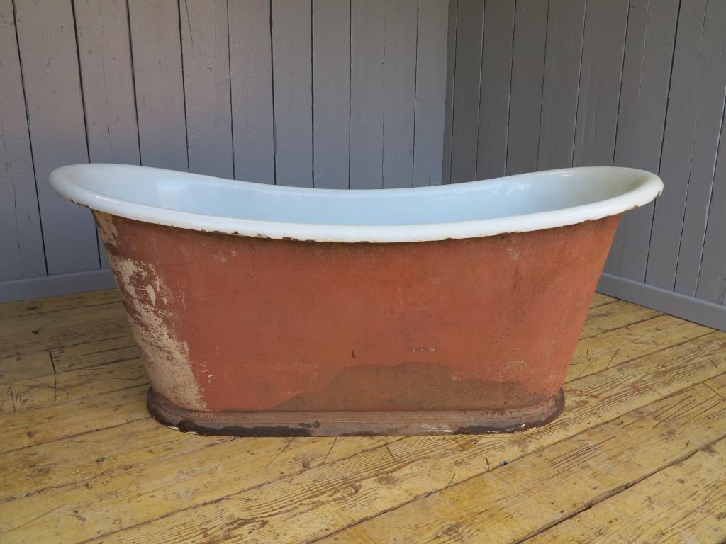 Original cast iron roll top baths for sale in a bateau style suitable for a Victorian bathroom