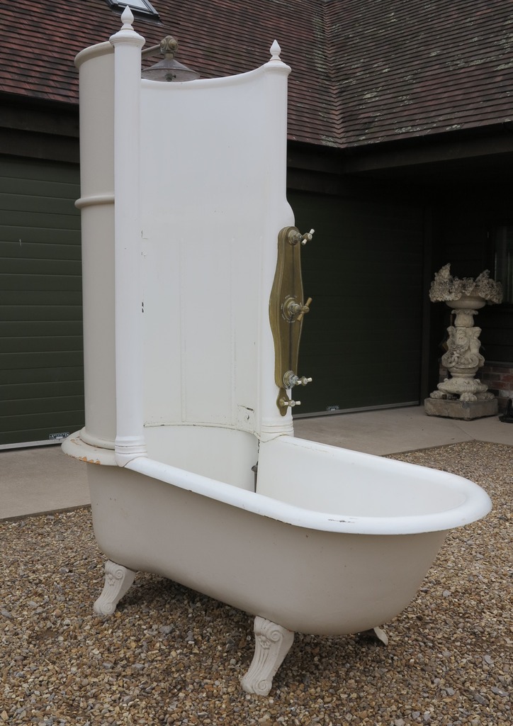 Original antique corner baths for sale in a roll top canopy design suitable for use in Victorian bathrooms as these baths are antique