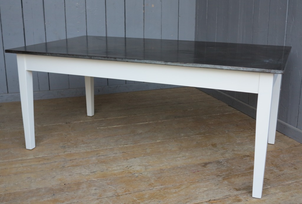 Antique natural zinc top tables made to fit your kitchen and painted in your colour choice