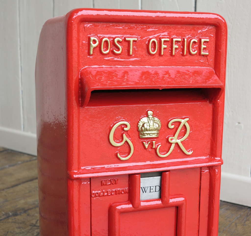 Original ex Royal Mail fully refurnished antique GR pole mounted arch back post box complete with the boxes original Chubb lock, two keys and a cage for sale

