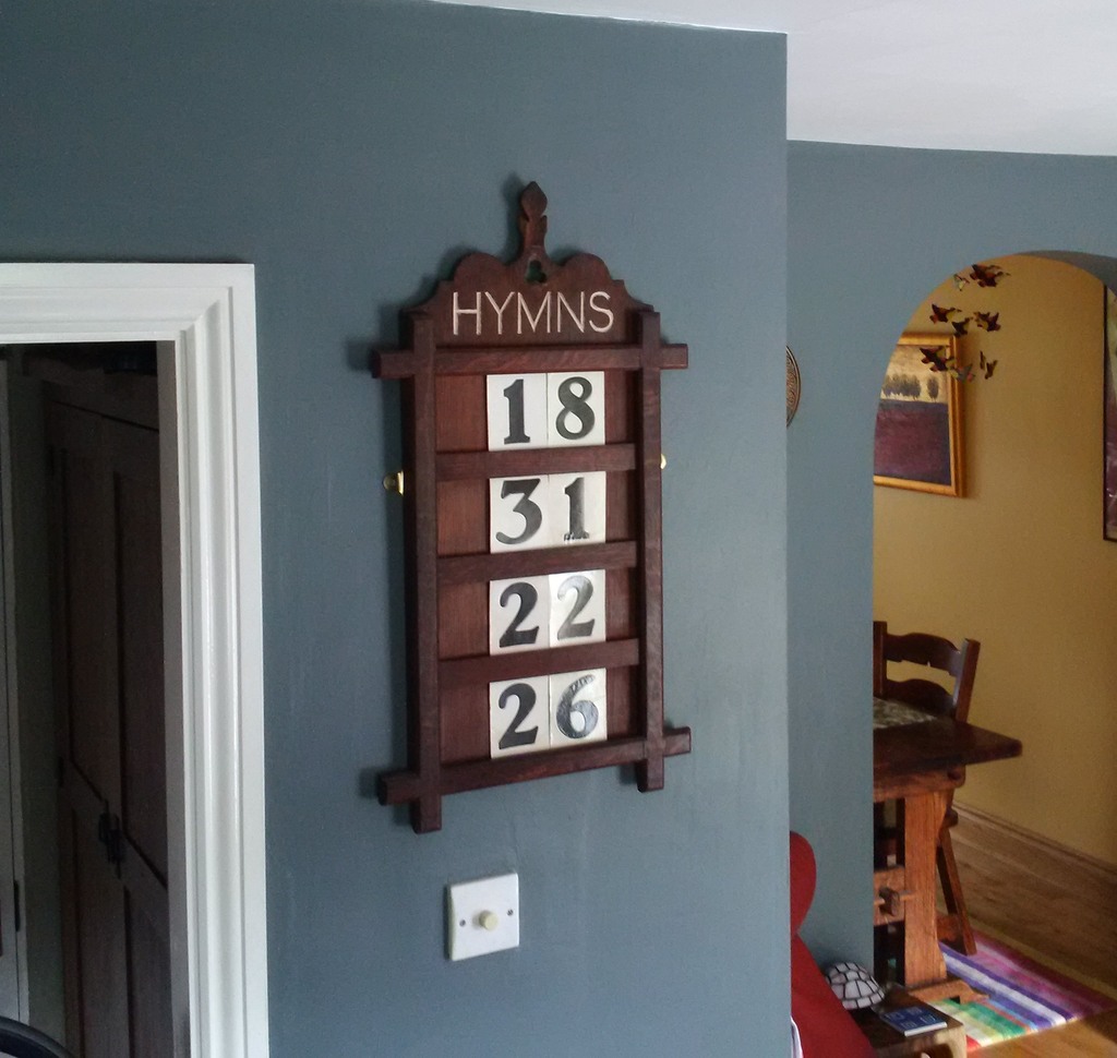 Reclaimed original wooden Victorian hymn board in our happy customers home, perfect for wall and home interior wall decorations, can deliver worldwide