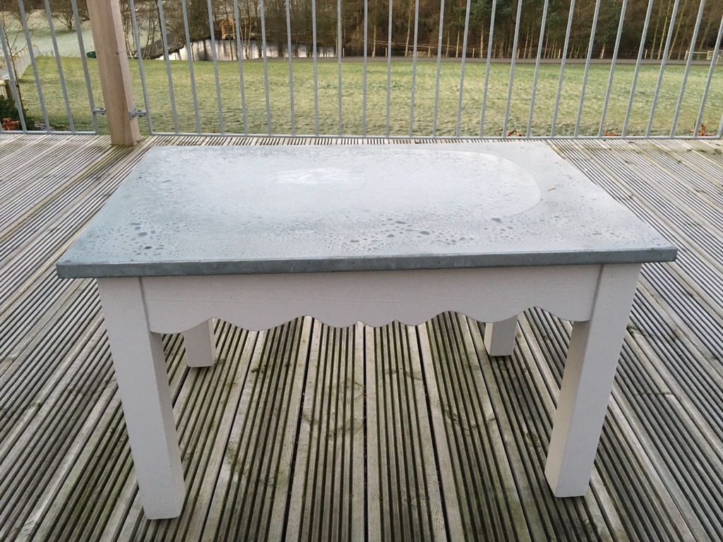 Bespoke Handmade solid zinc coffee table perfect for gardens and patios to use with outdoor seating